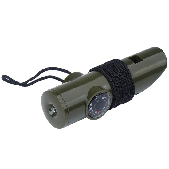 Mil-Tec 6-in1 Overlevingsfluitje - Olijfgroen
