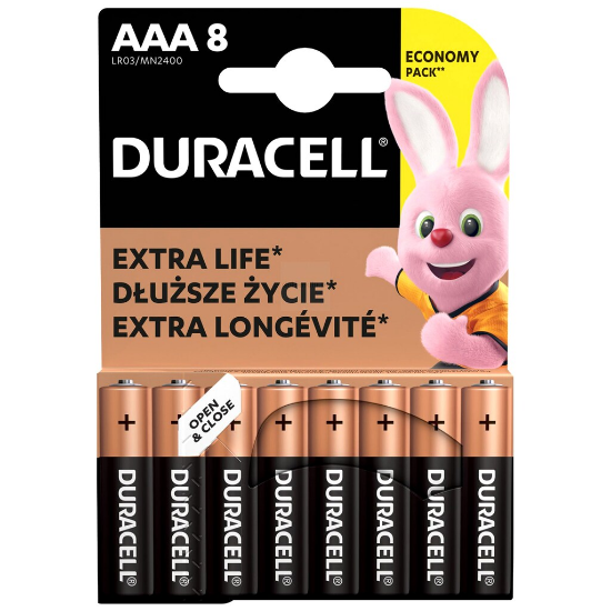 Duracell Basic Extra Life LR03/AAA batterijen - 8 stuks.