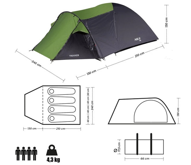 Nils Camp Trekker NC6012 4-persoonstent - Zwart en groen
